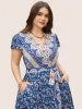 Boho Print Surplice Neck Belted Dress sold by Bloomchic