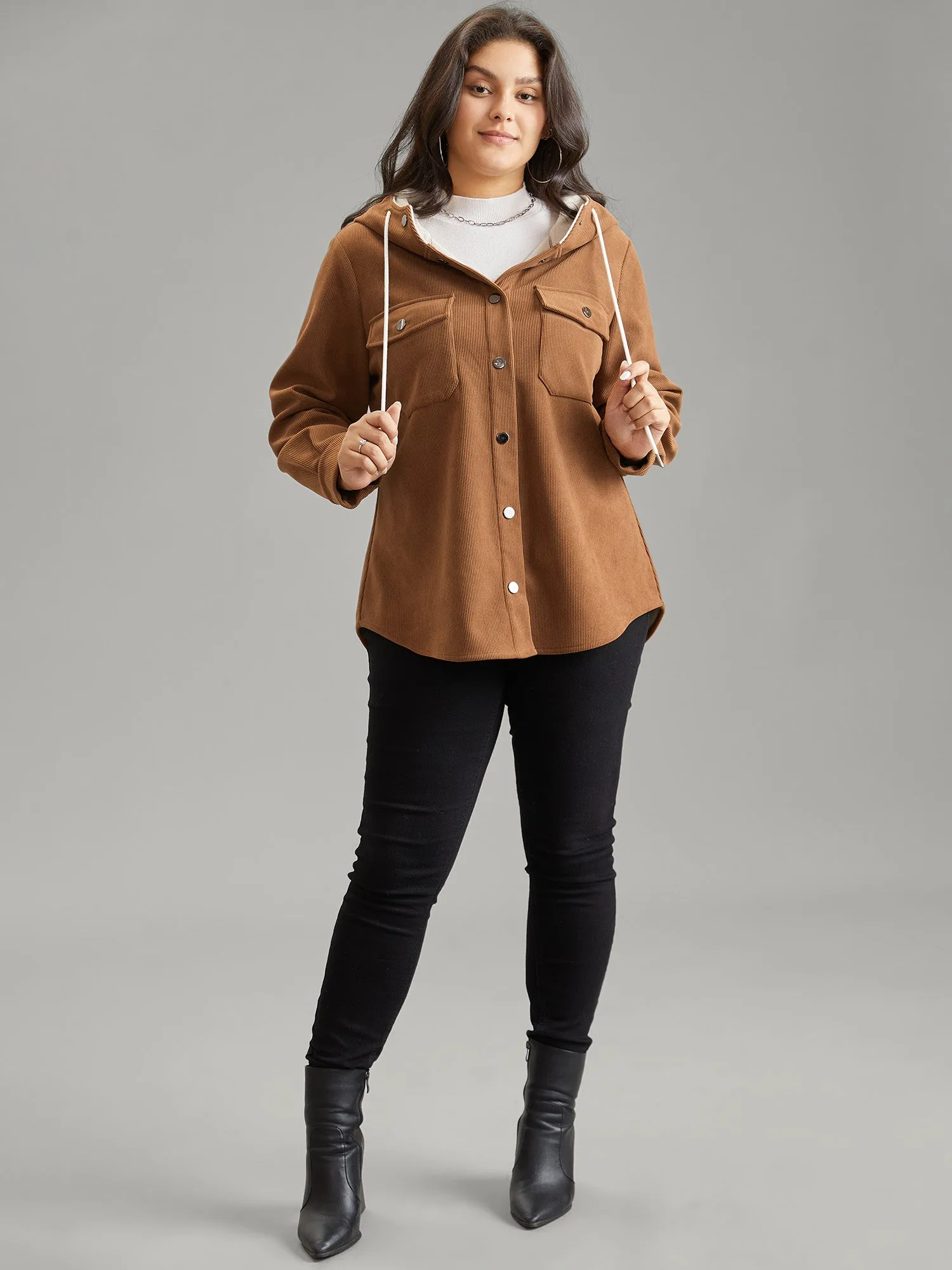 Corduroy Fluffy Patchwork Hooded Jacket sold by Bloomchic product image thumbnail 3