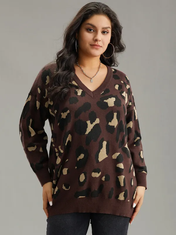 Anti-Pilling Leopard Elastic Cuffs Pullover sold by Bloomchic