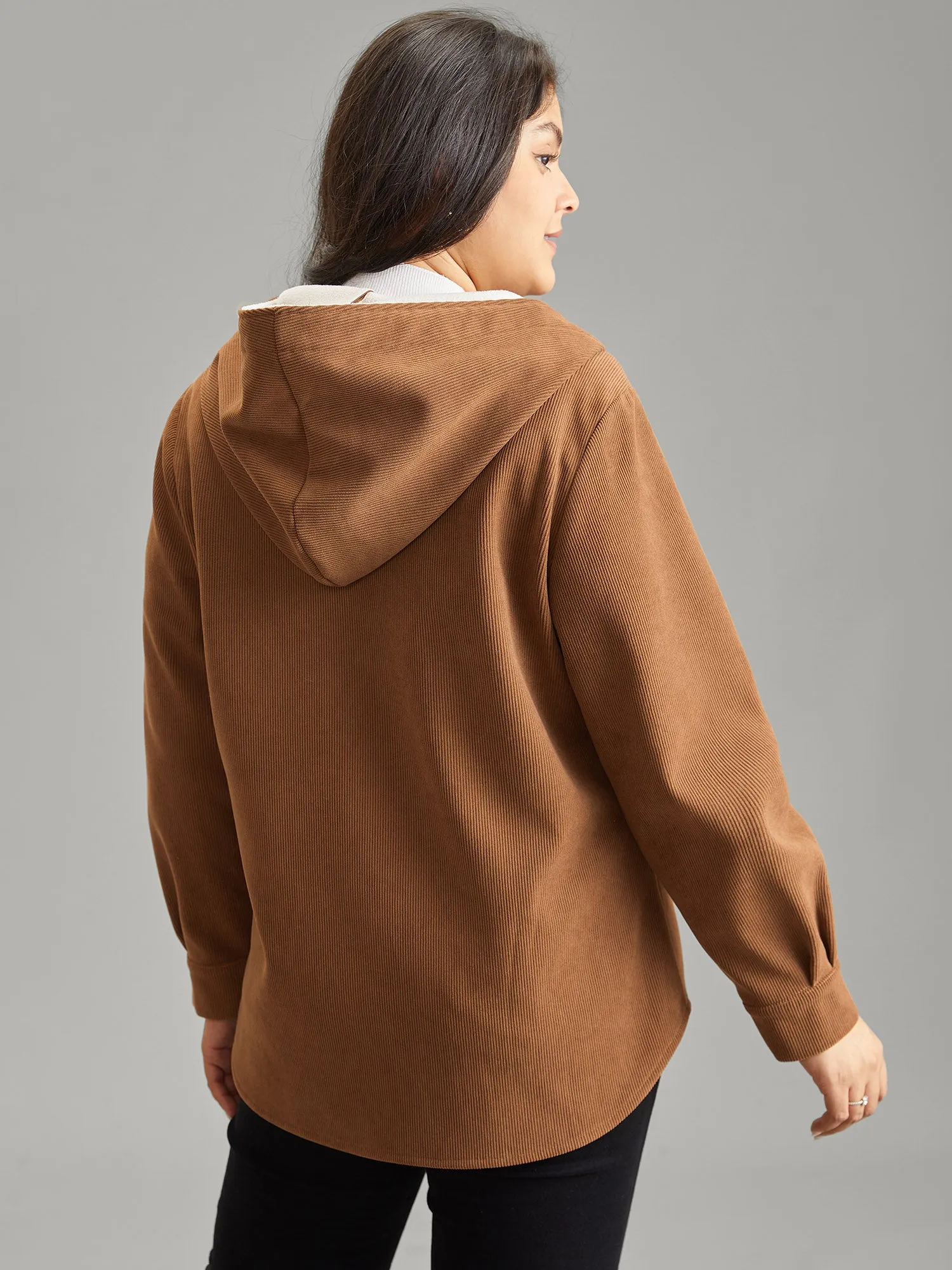Corduroy Fluffy Patchwork Hooded Jacket sold by Bloomchic product image thumbnail 4