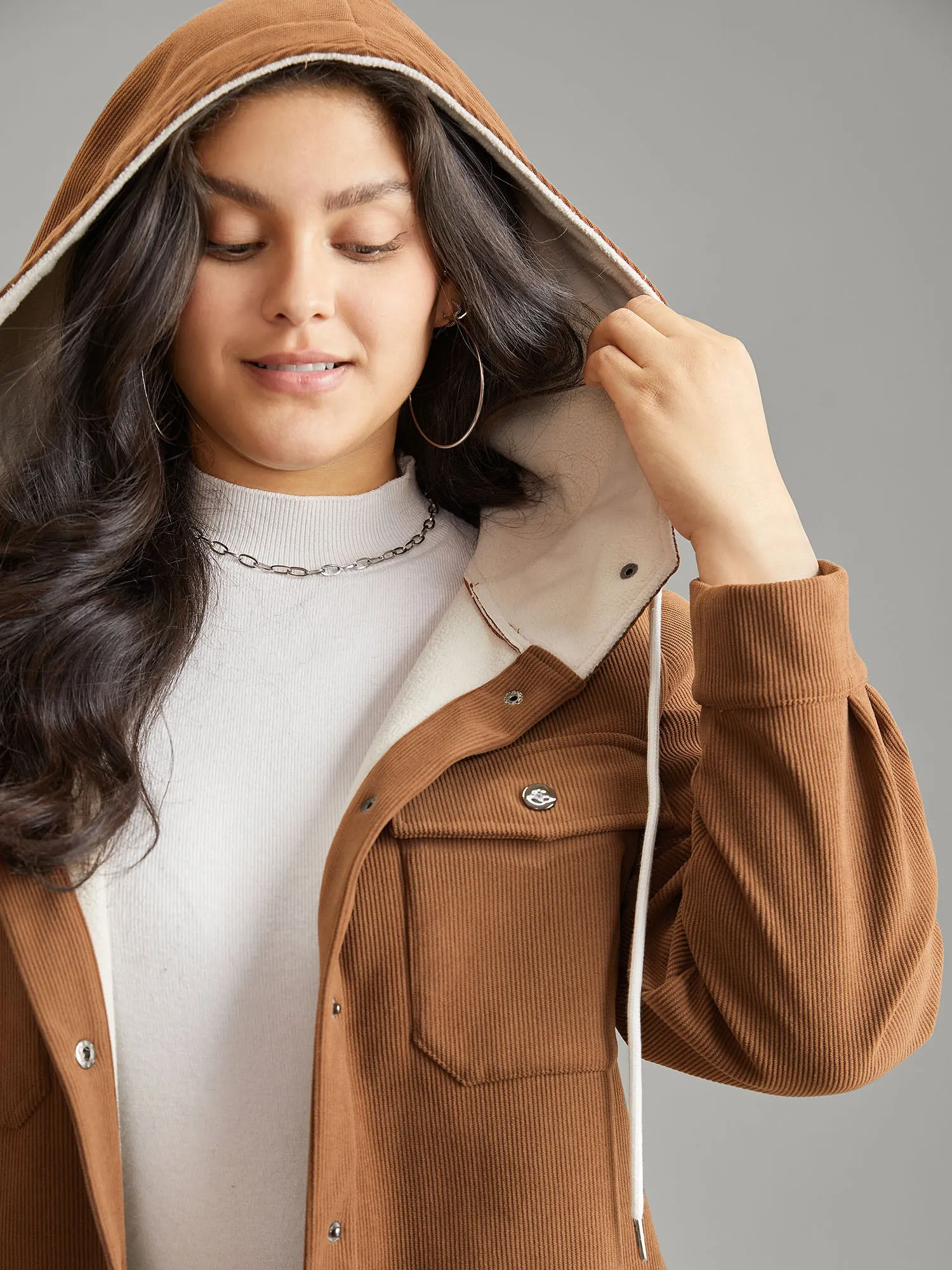 Corduroy Fluffy Patchwork Hooded Jacket sold by Bloomchic product image thumbnail 2