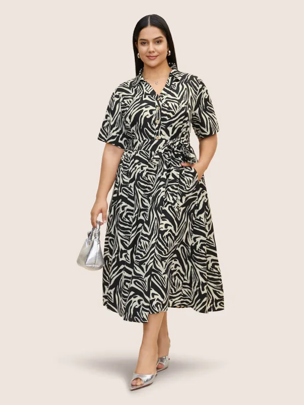 Zebra Print Shirt Collar Belted Dress sold by Bloomchic