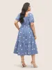 Polka Dot Gathered Belted Lantern Sleeve Dress sold by Bloomchic