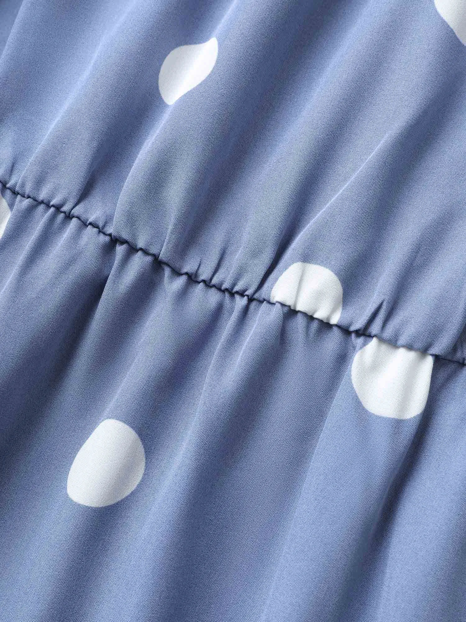 Polka Dot Gathered Belted Lantern Sleeve Dress sold by Bloomchic product image thumbnail 5