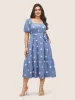 Polka Dot Gathered Belted Lantern Sleeve Dress sold by Bloomchic