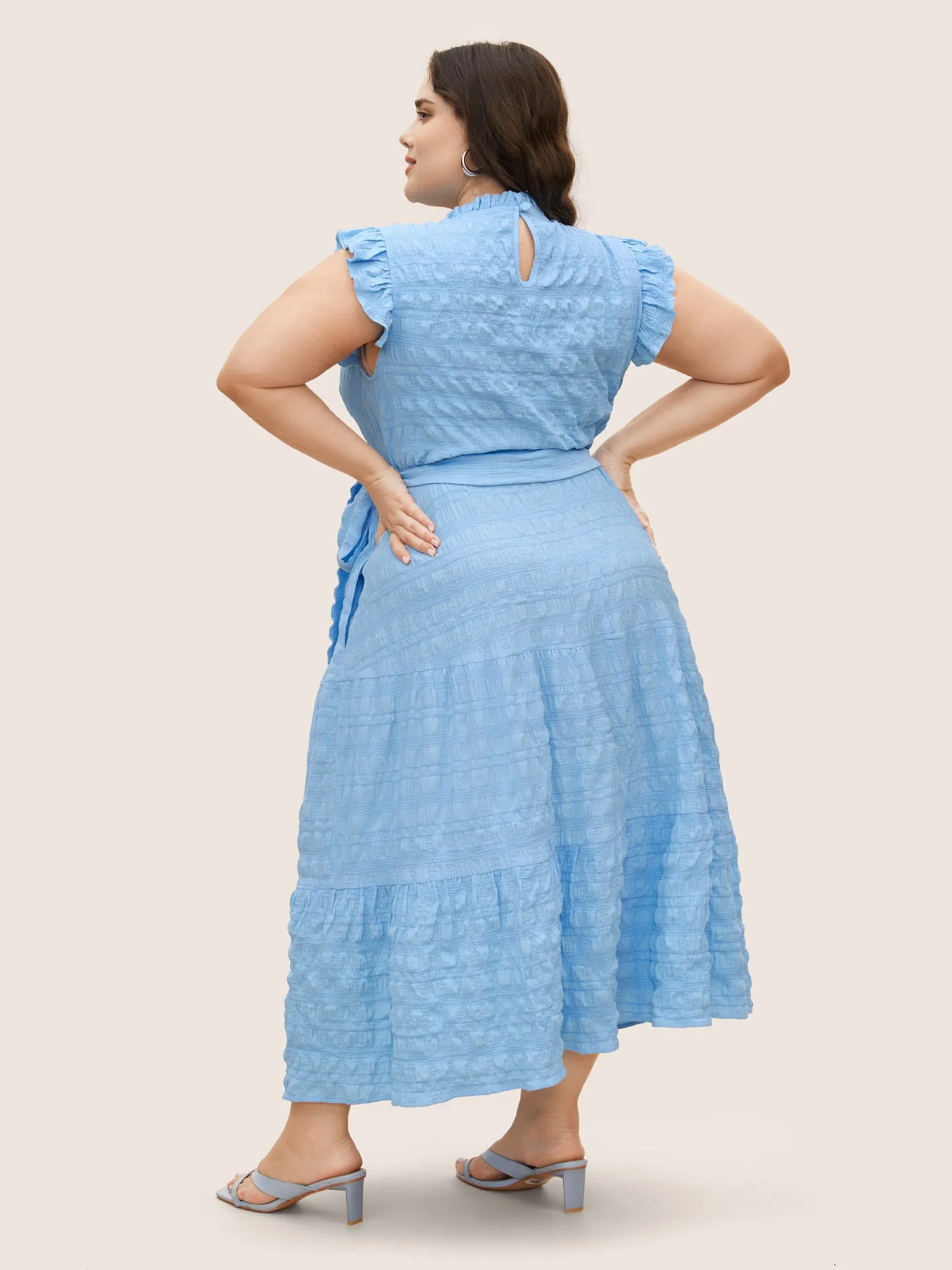 Texture Mock Neck Ruffle Cap Sleeve Dress sold by Bloomchic product image thumbnail 3