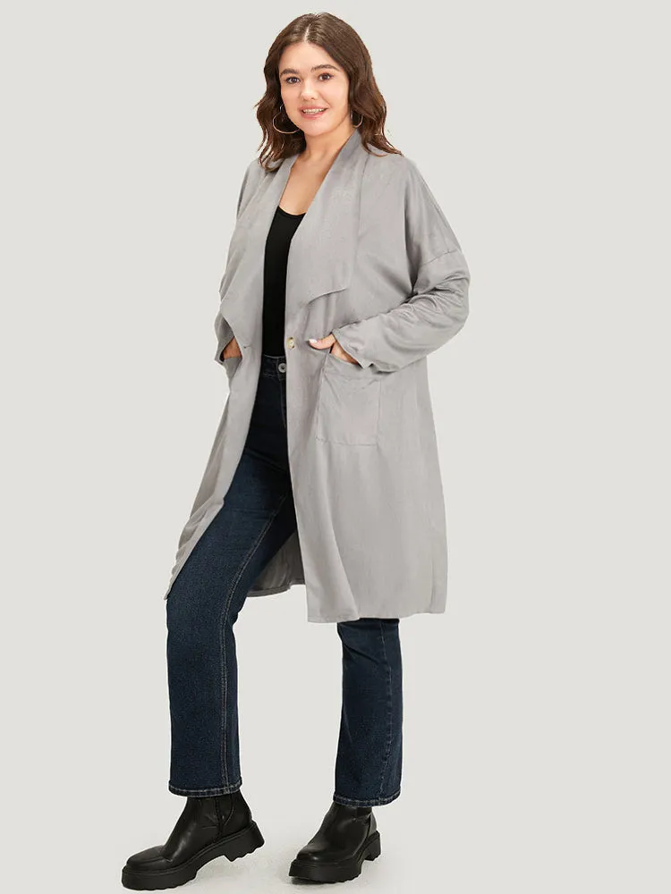 Solid Lapel Collar Patched Pocket Faux Suede Coat sold by Bloomchic product image thumbnail 3