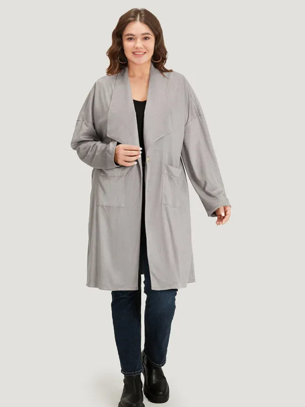 Solid Lapel Collar Patched Pocket Faux Suede Coat sold by Bloomchic