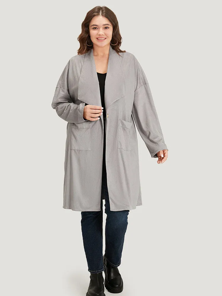 Solid Lapel Collar Patched Pocket Faux Suede Coat sold by Bloomchic