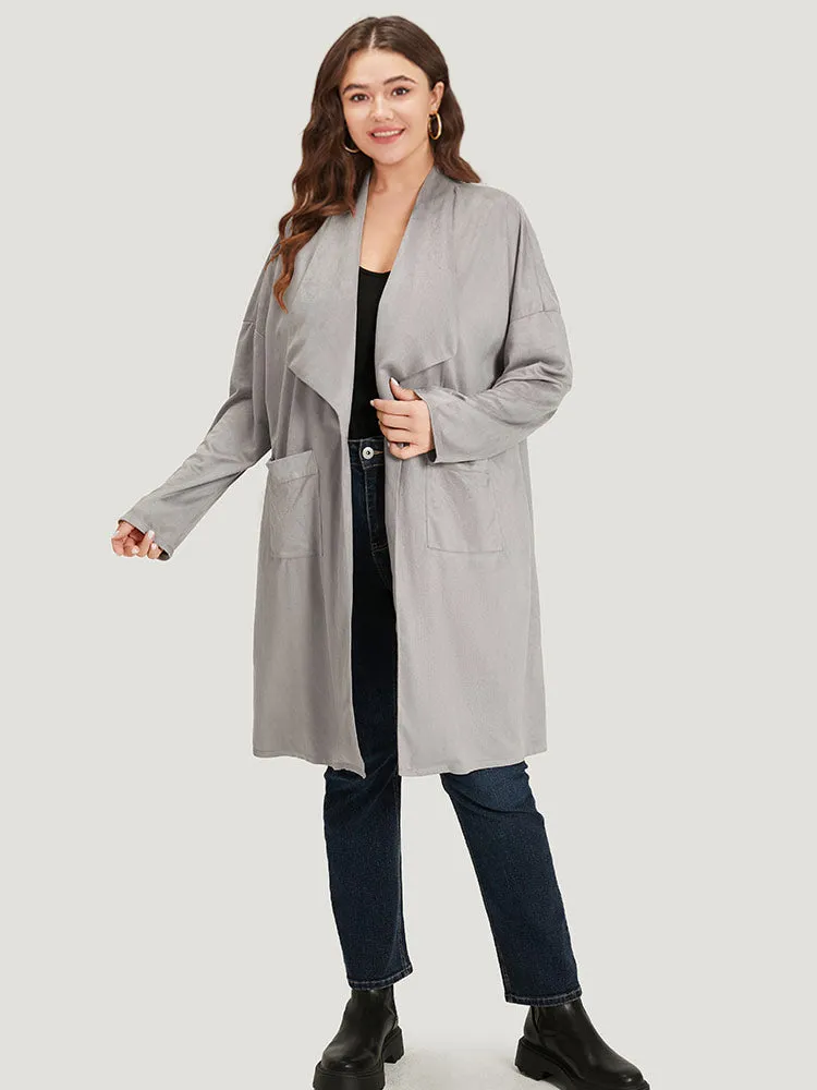 Solid Lapel Collar Patched Pocket Faux Suede Coat sold by Bloomchic product image thumbnail 4