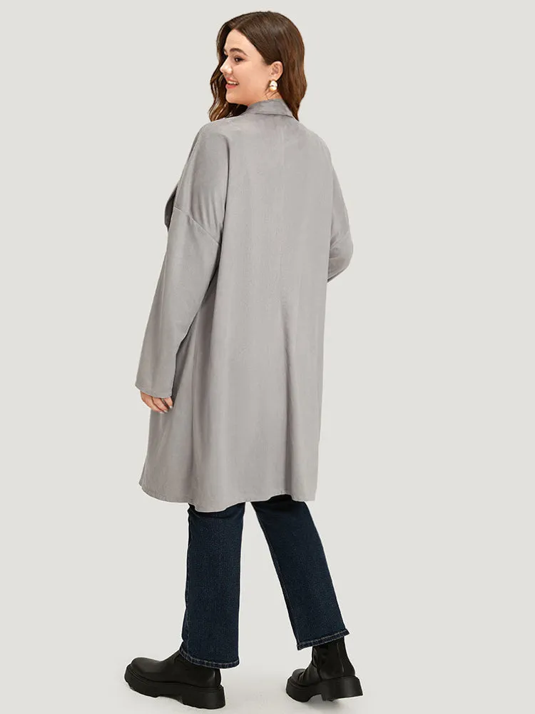 Solid Lapel Collar Patched Pocket Faux Suede Coat sold by Bloomchic product image thumbnail 2