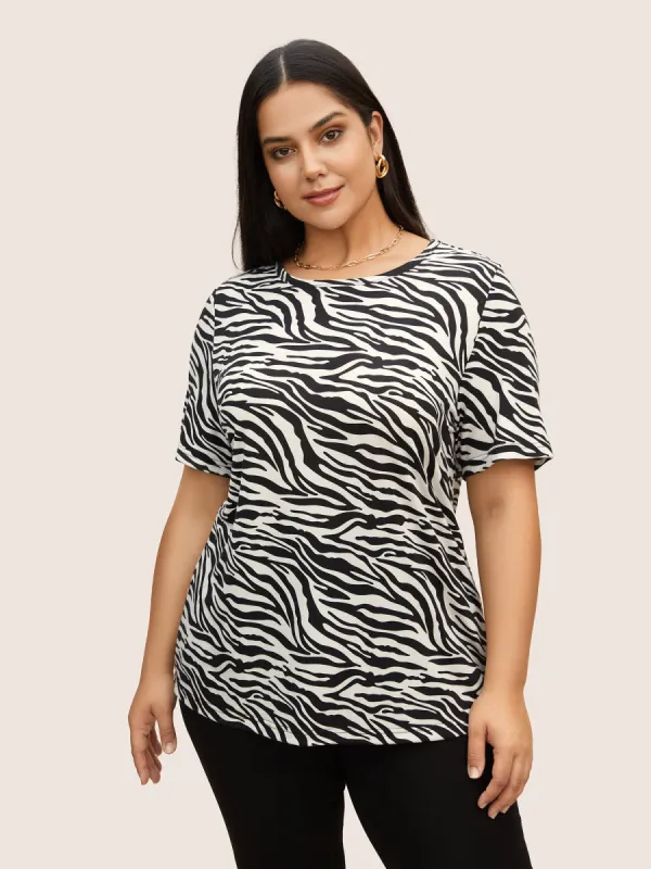 Zebra Striped Print Crew Neck T-shirt sold by Bloomchic