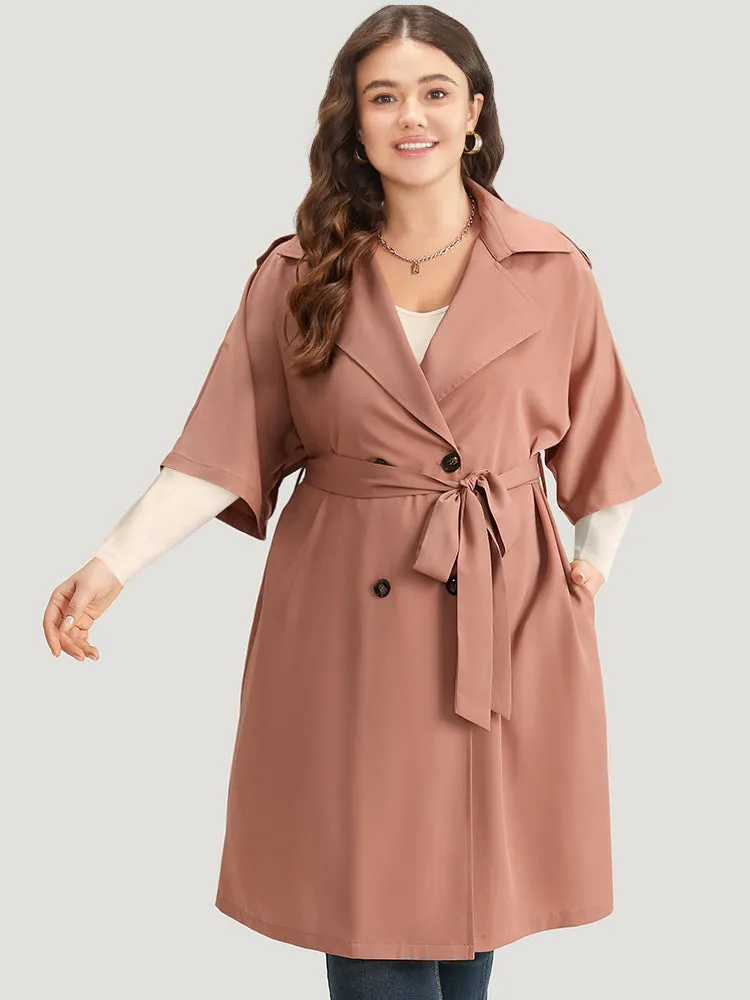 Plain Pocket Button Up Belted Lapel Collar Coat sold by Bloomchic