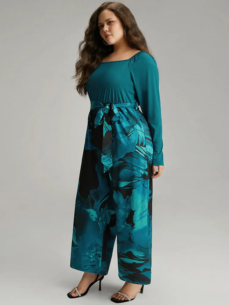 Floral Square Neck Gathered Belted Jumpsuit sold by Bloomchic product image thumbnail 4