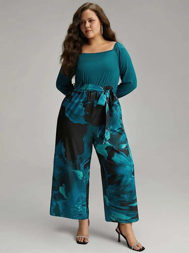 Floral Square Neck Gathered Belted Jumpsuit sold by Bloomchic