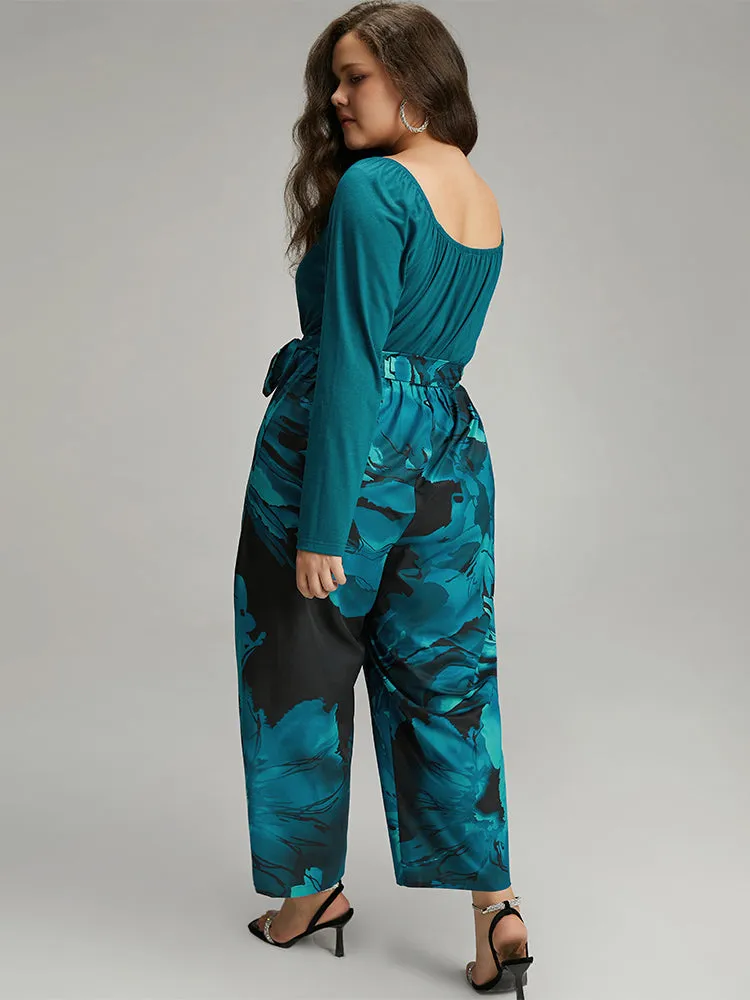 Floral Square Neck Gathered Belted Jumpsuit sold by Bloomchic product image thumbnail 5