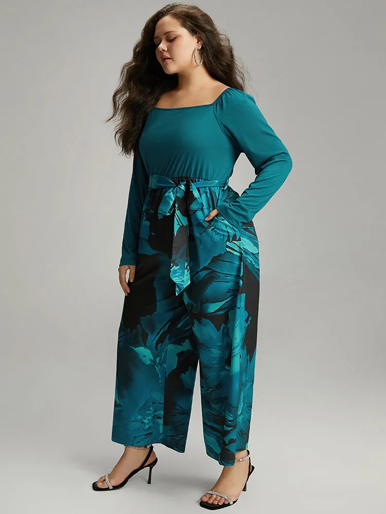 Floral Square Neck Gathered Belted Jumpsuit sold by Bloomchic product image thumbnail 2
