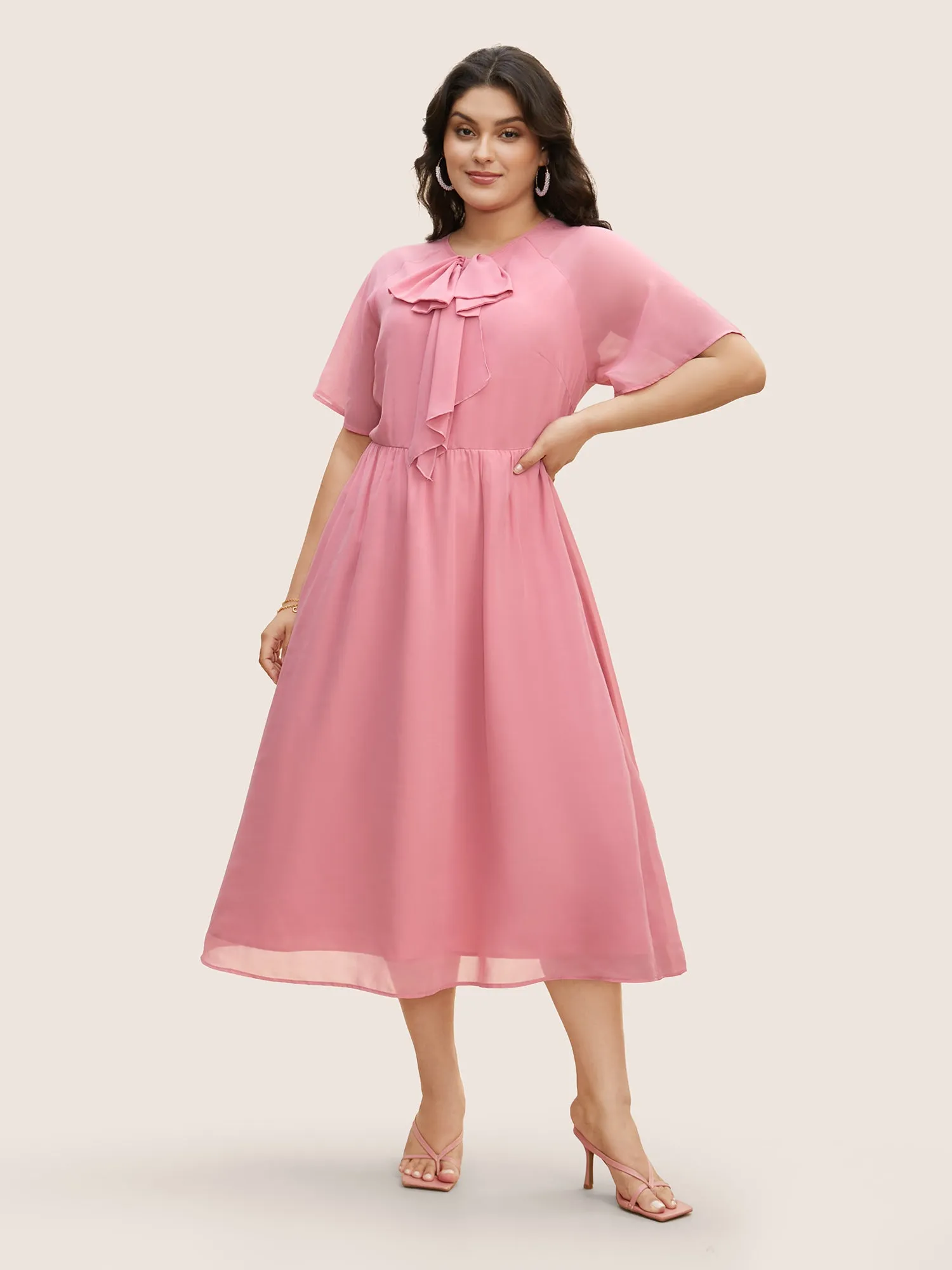 Bowknot Detail Chiffon Patchwork Midi Dress sold by Bloomchic product image thumbnail 2