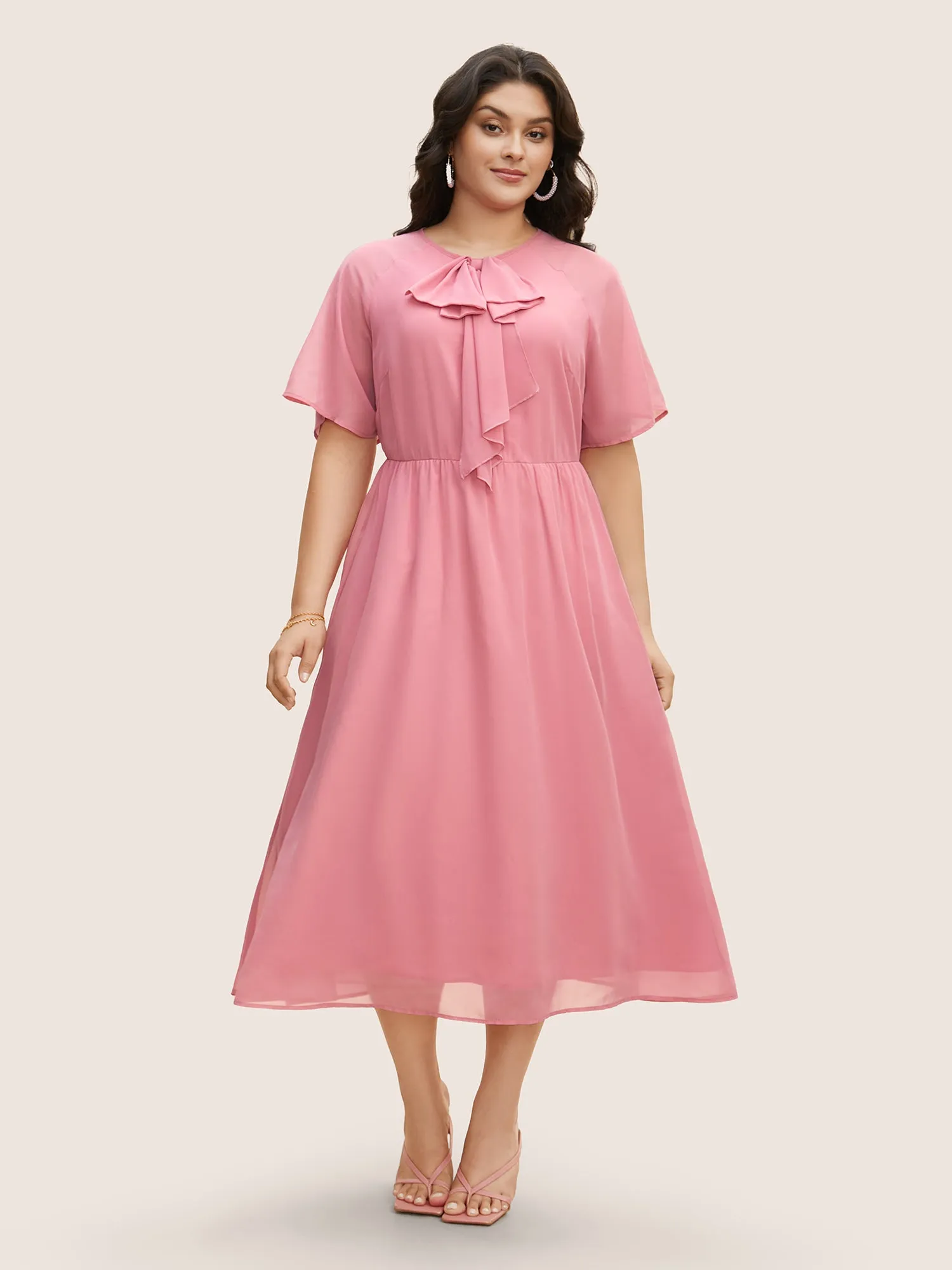 Bowknot Detail Chiffon Patchwork Midi Dress sold by Bloomchic