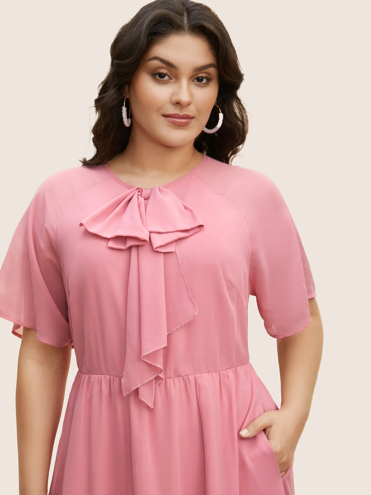 Bowknot Detail Chiffon Patchwork Midi Dress sold by Bloomchic product image thumbnail 4