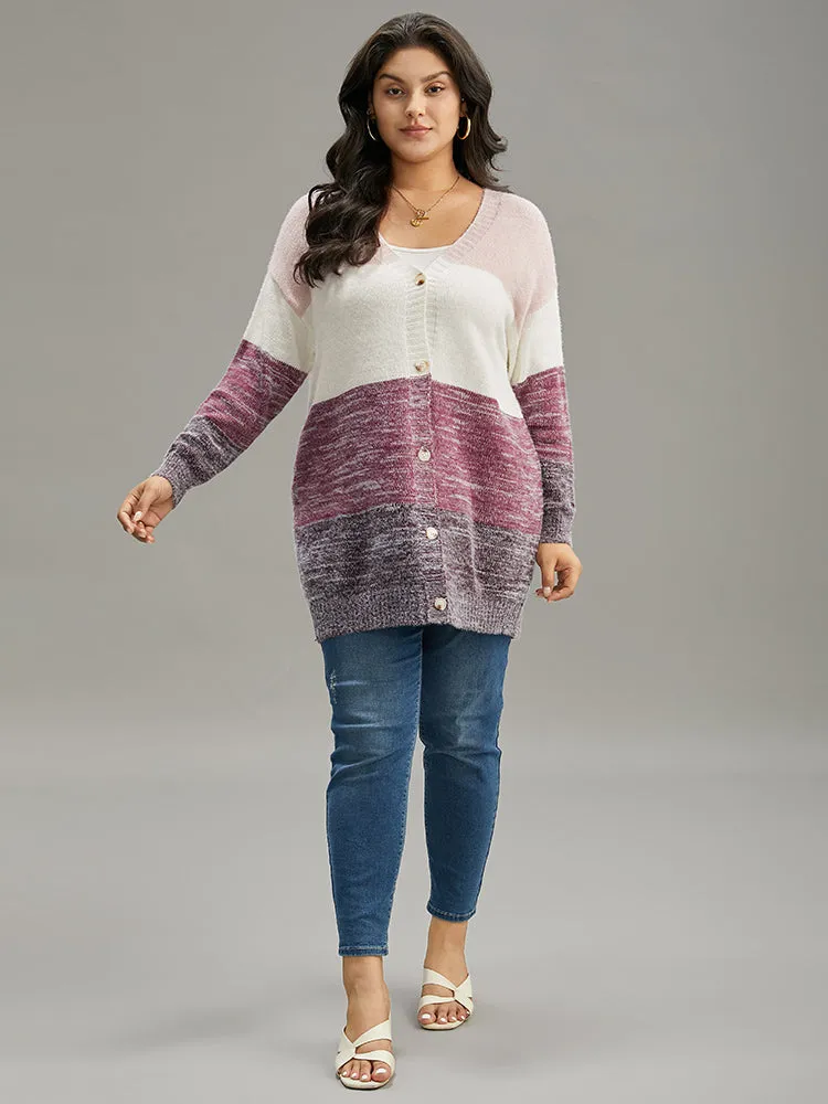 Colorblock Button Through Fuzzy Cardigan sold by Bloomchic product image thumbnail 4