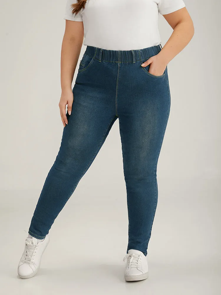 Elastic Waist High Rise Skinny Jeans sold by Bloomchic