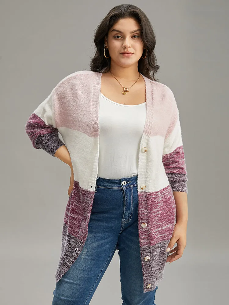 Colorblock Button Through Fuzzy Cardigan sold by Bloomchic product image thumbnail 3