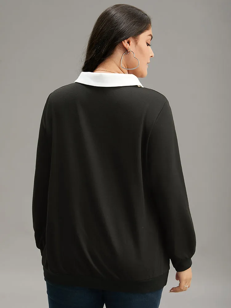 Halloween Contrast Shirt Collar Patched Pocket Sweatshirt sold by Bloomchic product image thumbnail 2