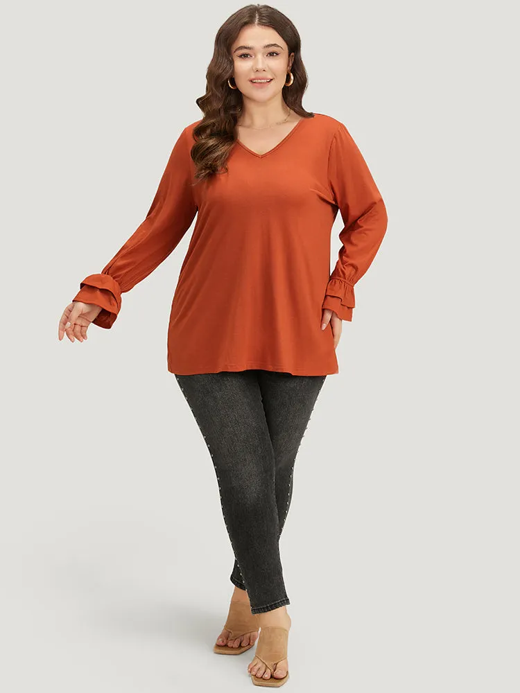 Halloween Solid V Neck Layered Sleeve T-shirt sold by Bloomchic product image thumbnail 4