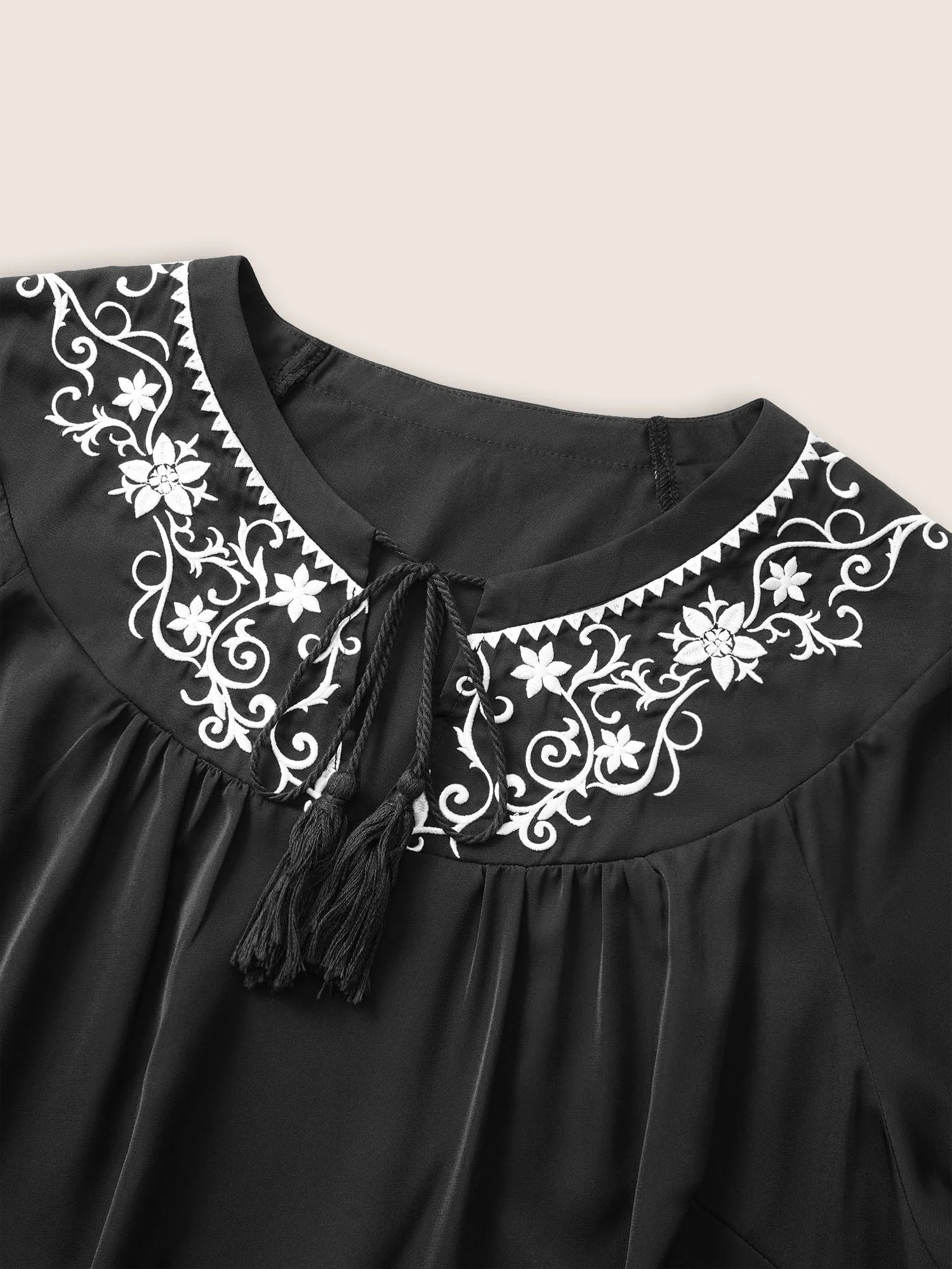 Boho Print Tie Neck Tassels Lantern Sleeve Blouse sold by Bloomchic product image thumbnail 5