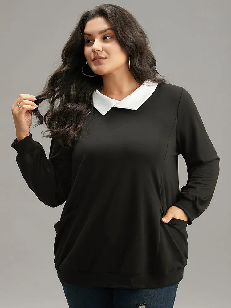 Halloween Contrast Shirt Collar Patched Pocket Sweatshirt sold by Bloomchic product image thumbnail 3