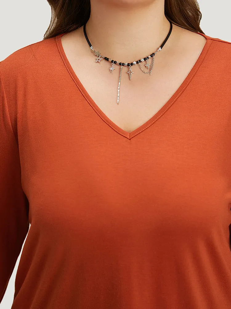 Halloween Solid V Neck Layered Sleeve T-shirt sold by Bloomchic product image thumbnail 5