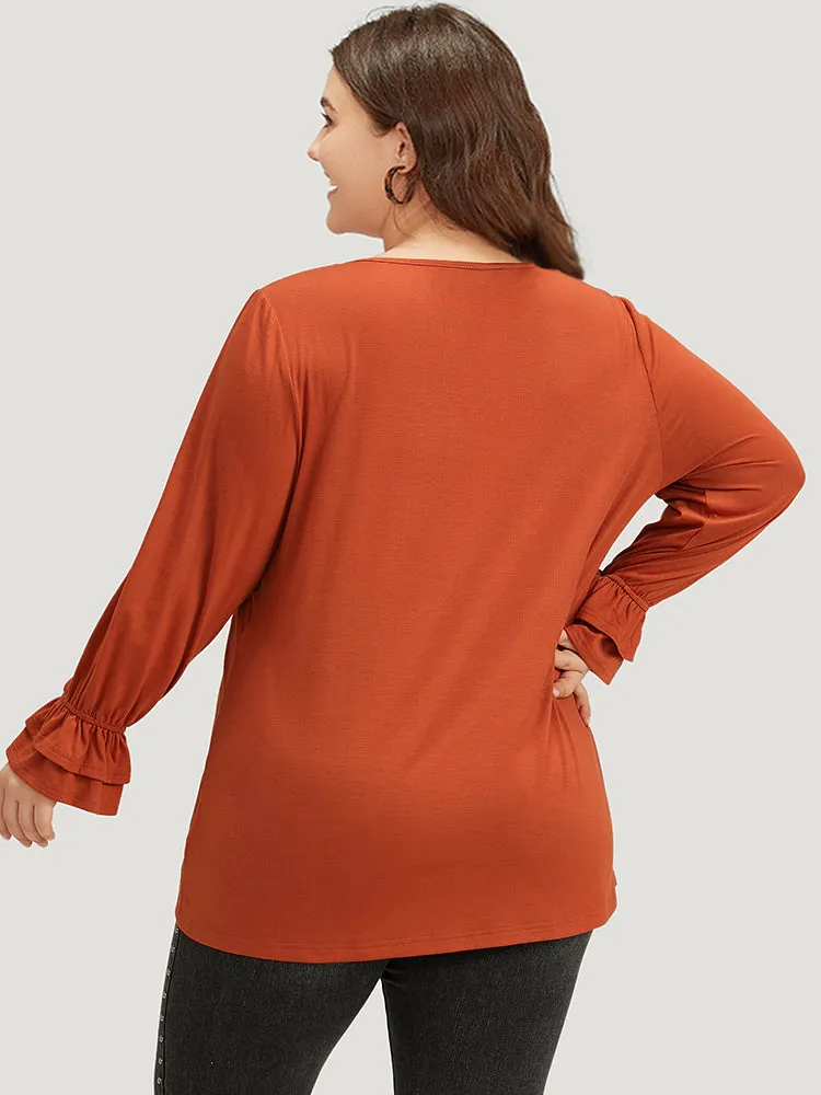 Halloween Solid V Neck Layered Sleeve T-shirt sold by Bloomchic product image thumbnail 2