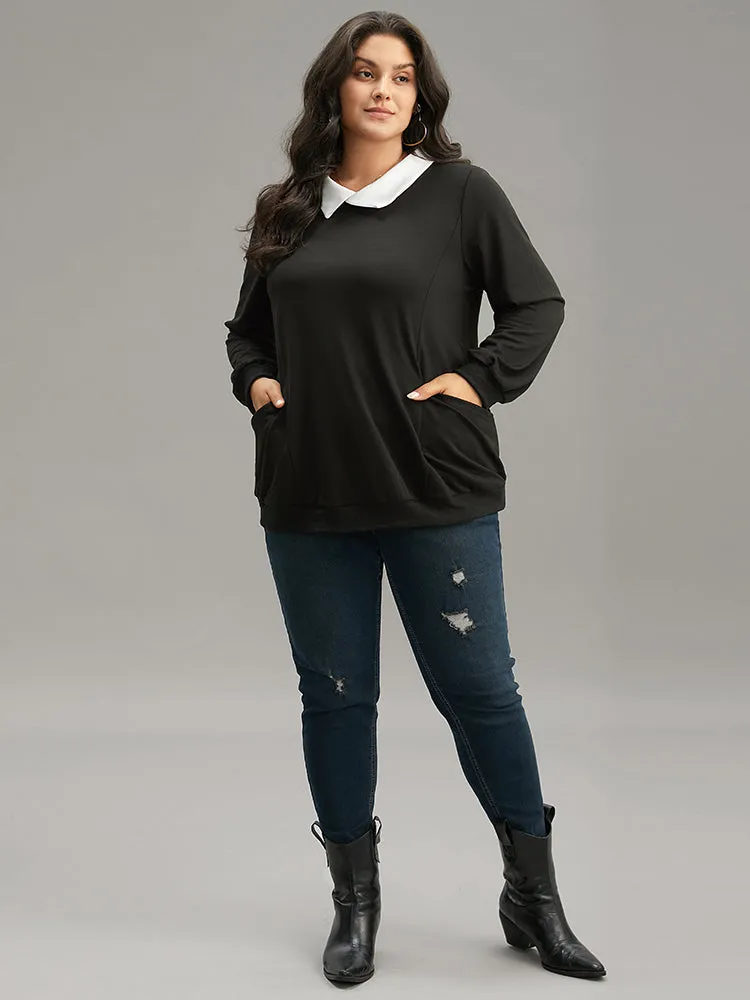 Halloween Contrast Shirt Collar Patched Pocket Sweatshirt sold by Bloomchic product image thumbnail 4