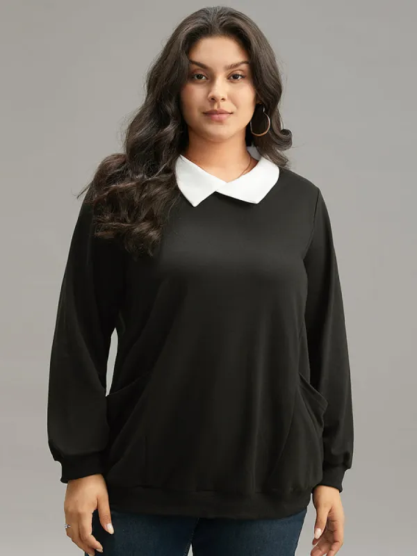 Halloween Contrast Shirt Collar Patched Pocket Sweatshirt sold by Bloomchic