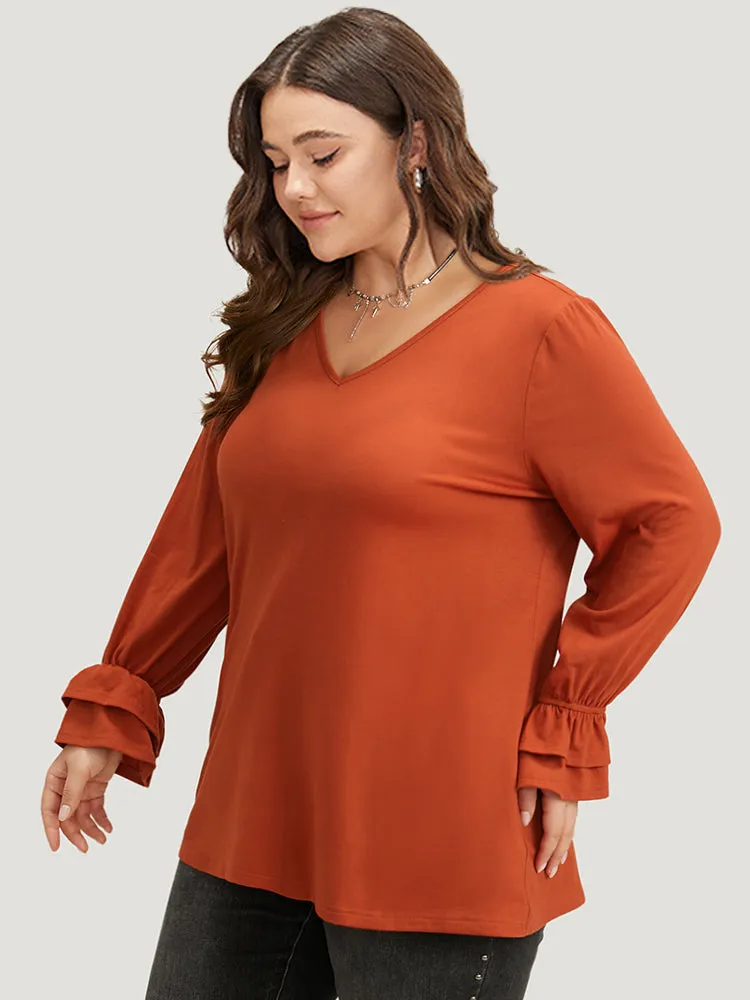 Halloween Solid V Neck Layered Sleeve T-shirt sold by Bloomchic product image thumbnail 3