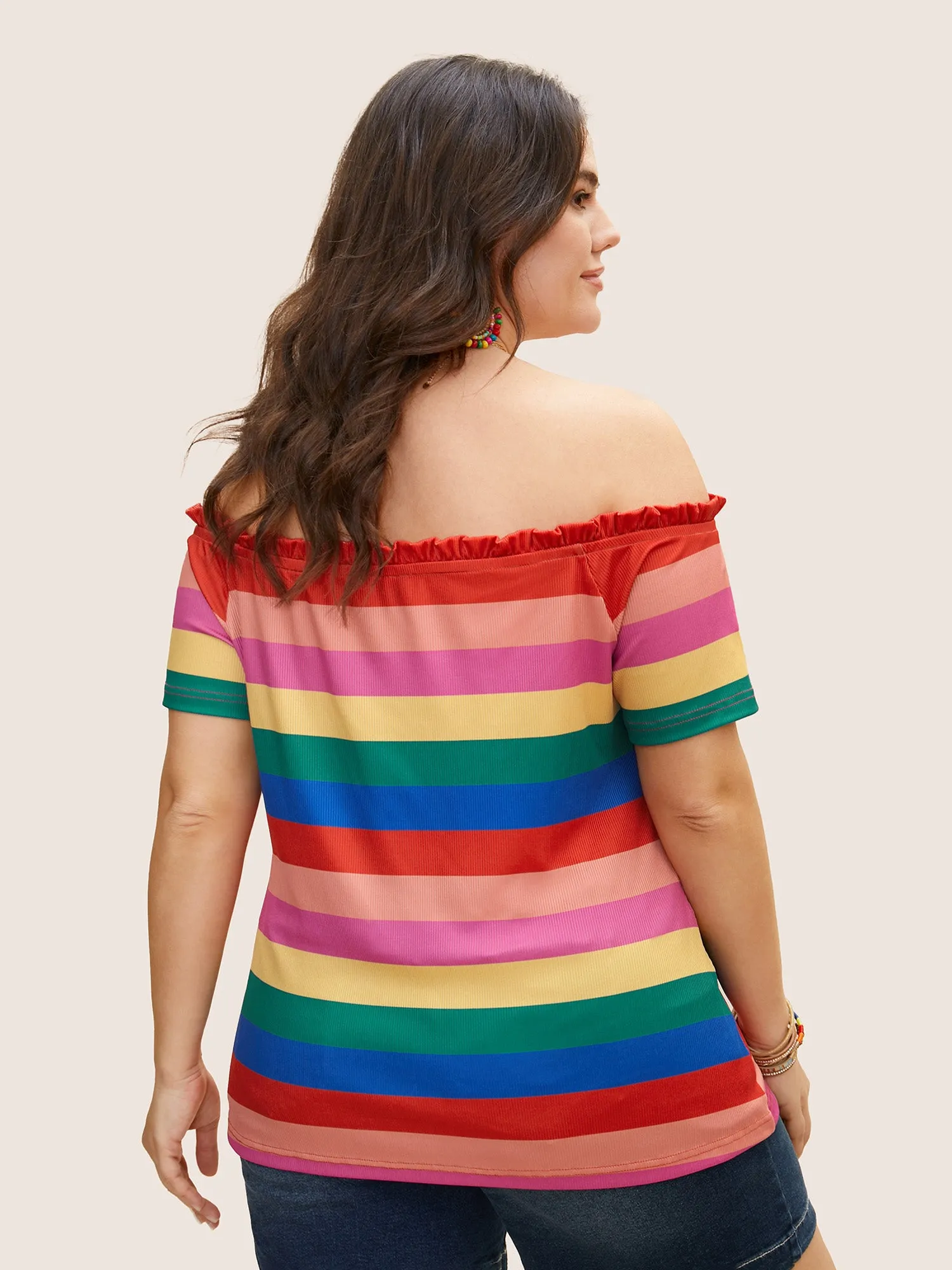 One Shoulder Neck Rainbow Frill Trim T-shirt sold by Bloomchic product image thumbnail 2