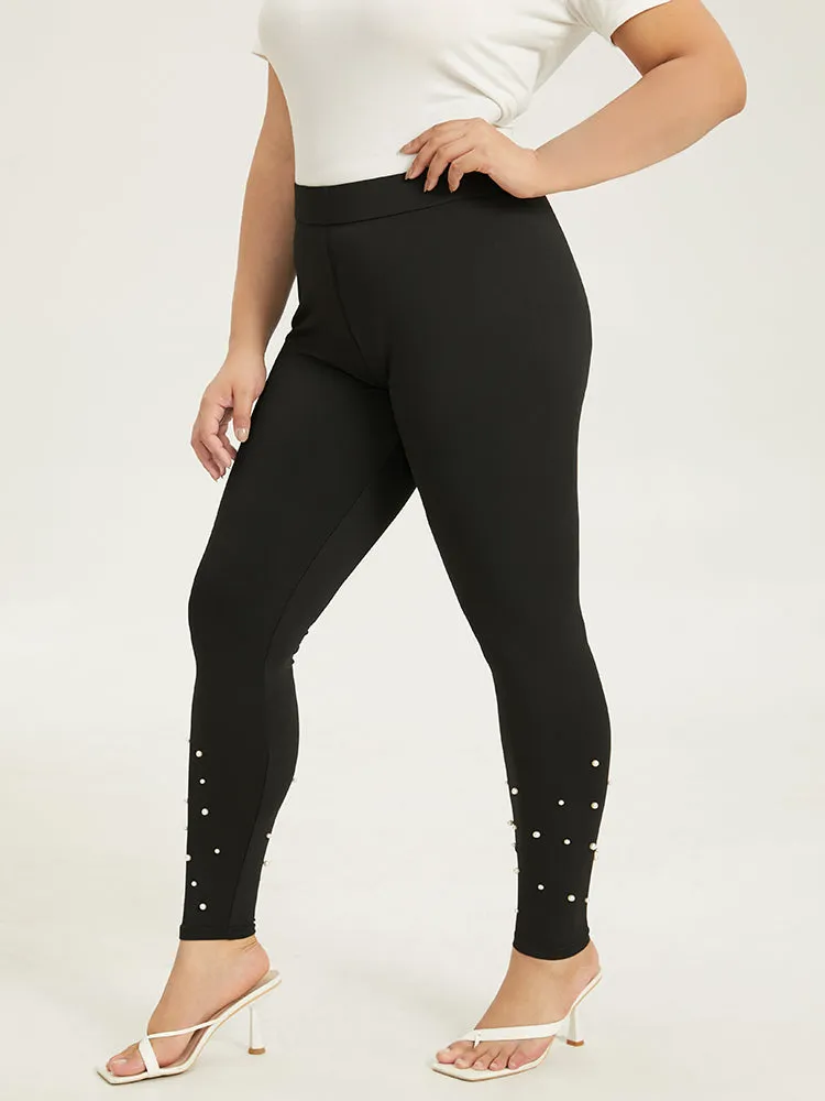 Skinny Elastic Waist Pearl Beaded Leggings sold by Bloomchic