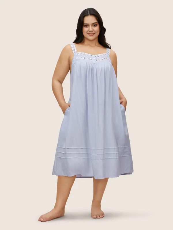 Rayon Crochet Lace Button Detail Sleep Dress sold by Bloomchic