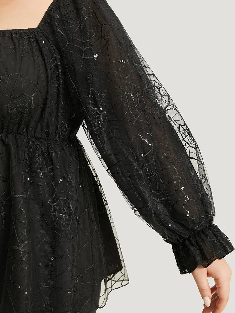 Halloween Square Neck Spider Web Crochet Lace Mesh Blouse sold by Bloomchic product image thumbnail 5