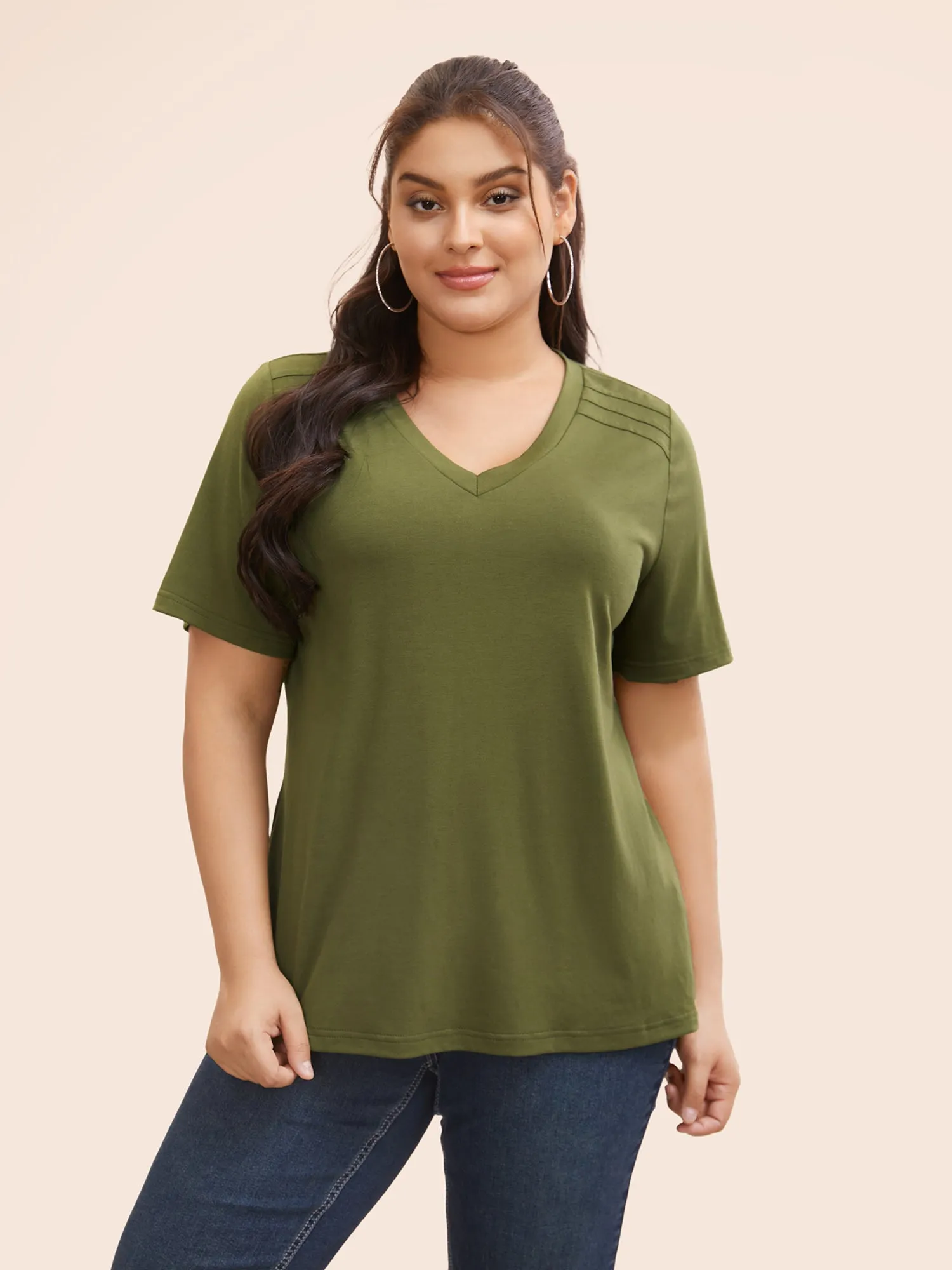 V Neck Pleated Stretchy T-shirt sold by Bloomchic