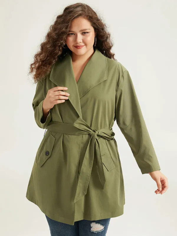 Lapel Collar Belted Slant Pocket Coat sold by Bloomchic