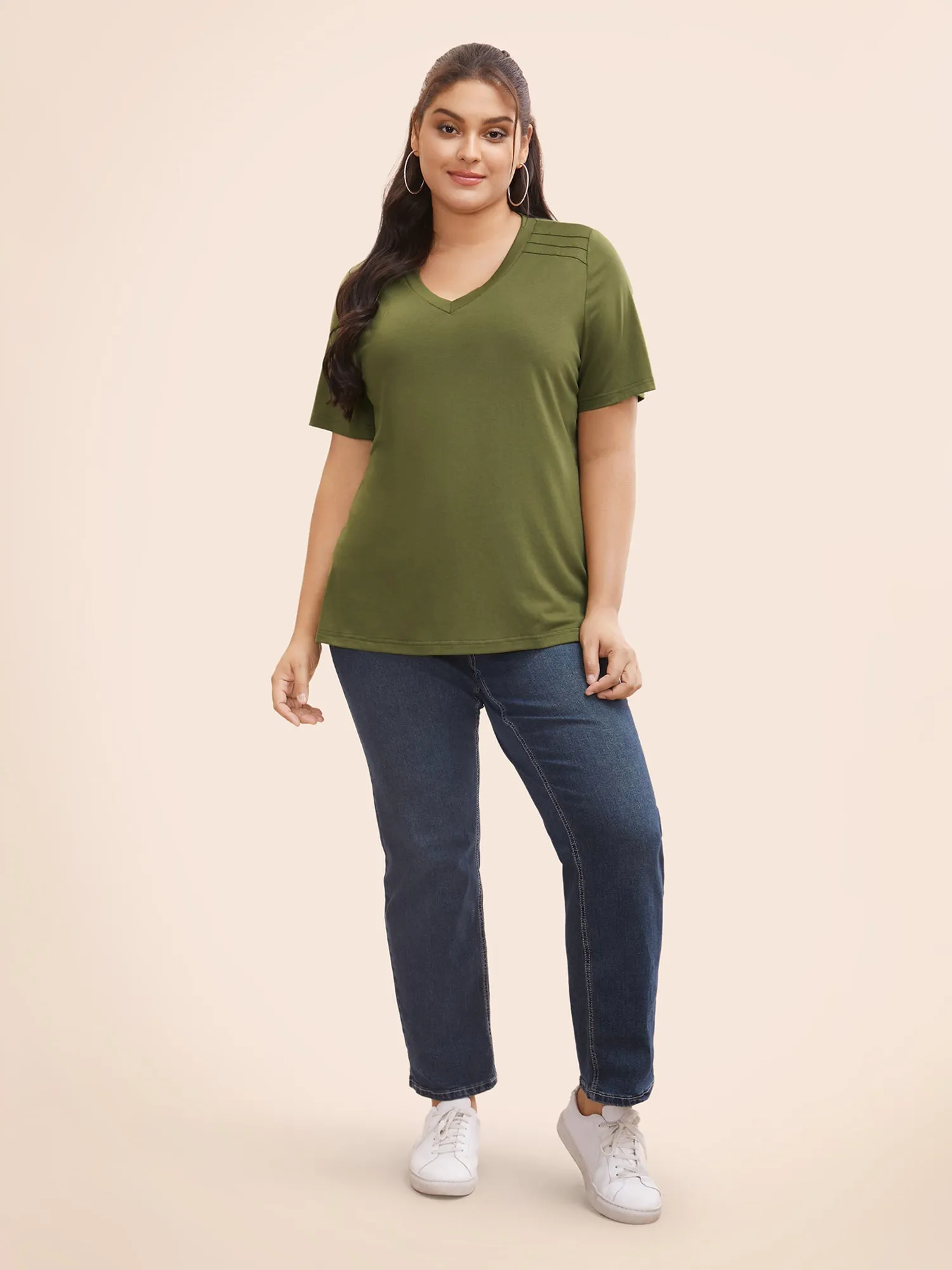 V Neck Pleated Stretchy T-shirt sold by Bloomchic product image thumbnail 3