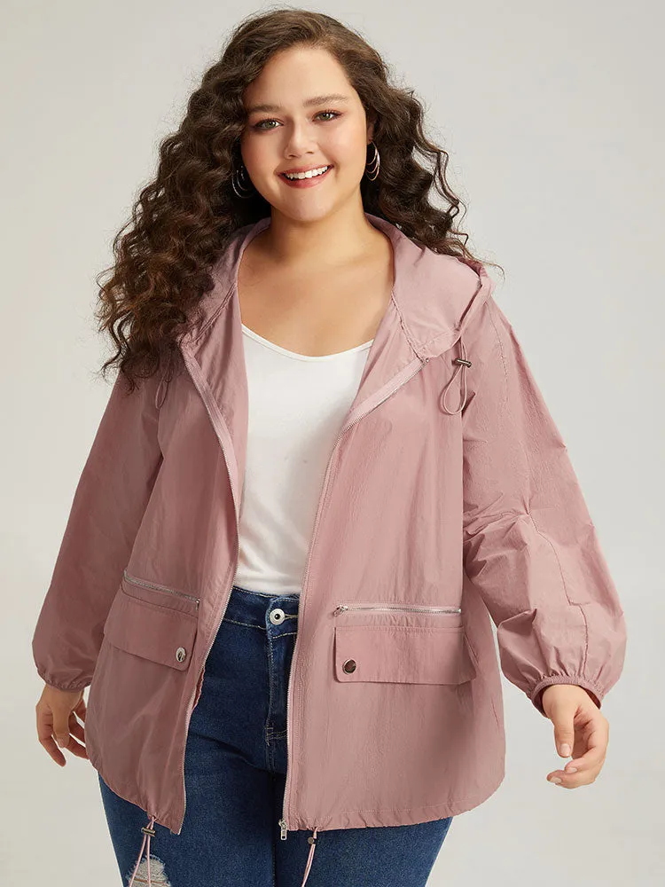 Plain Hooded Pocket Zipper Fly Drawstring Jacket sold by Bloomchic product image thumbnail 5