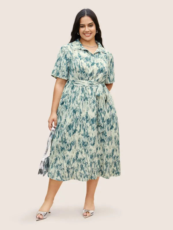 Gradient Dyeing Print Shirt Collar Belted Dress sold by Bloomchic