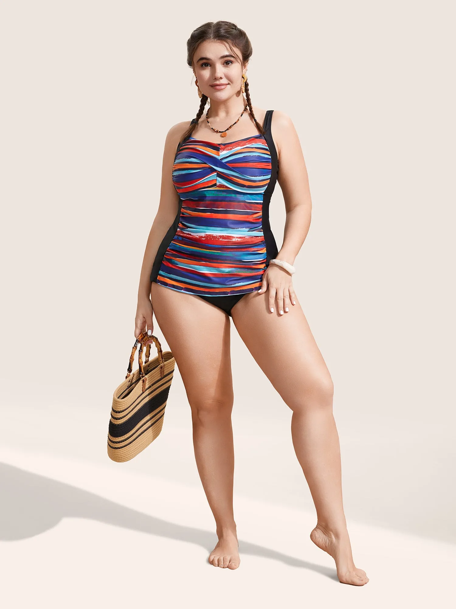 Colored Striped Gathered Twist Front Swim Top sold by Bloomchic product image thumbnail 3