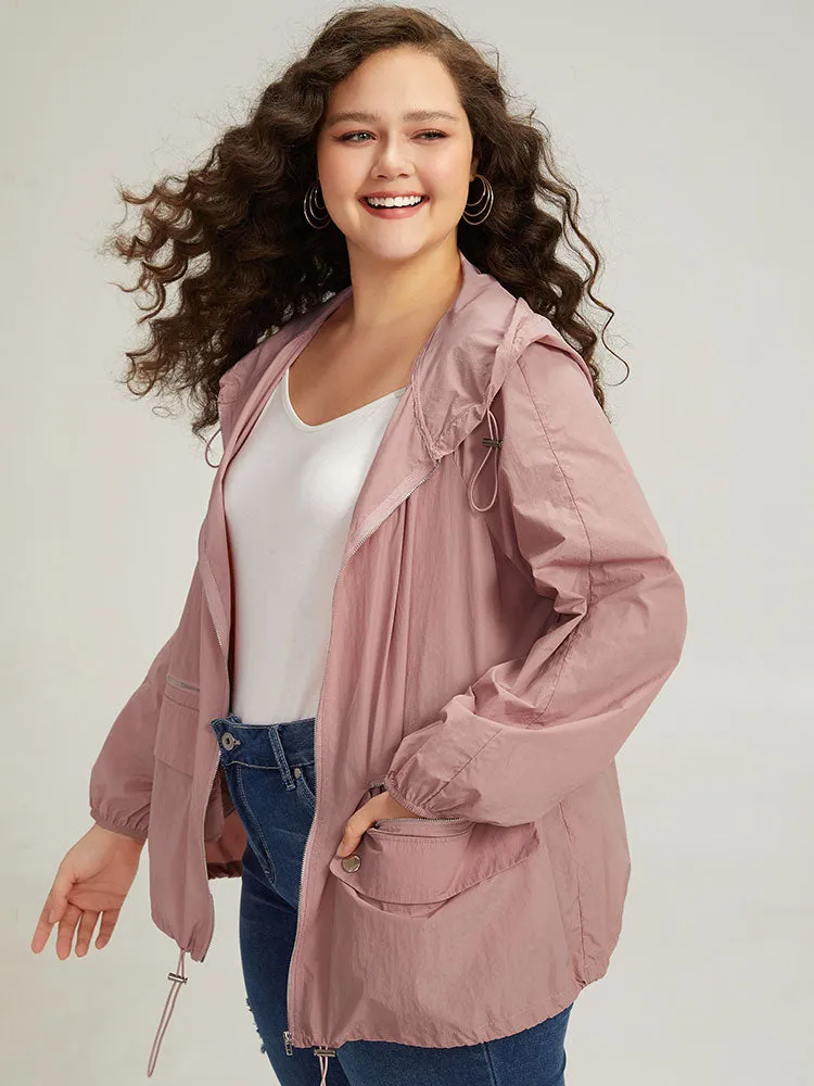 Plain Hooded Pocket Zipper Fly Drawstring Jacket sold by Bloomchic product image thumbnail 3