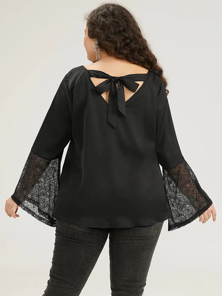 Halloween Lace Patchwork Ties Bell Sleeve Blouse sold by Bloomchic product image thumbnail 2