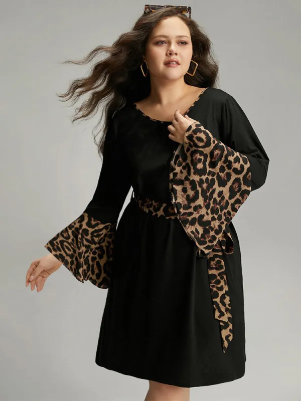 Supersoft Essentials Leopard Bell Sleeve Belted Dress sold by Bloomchic