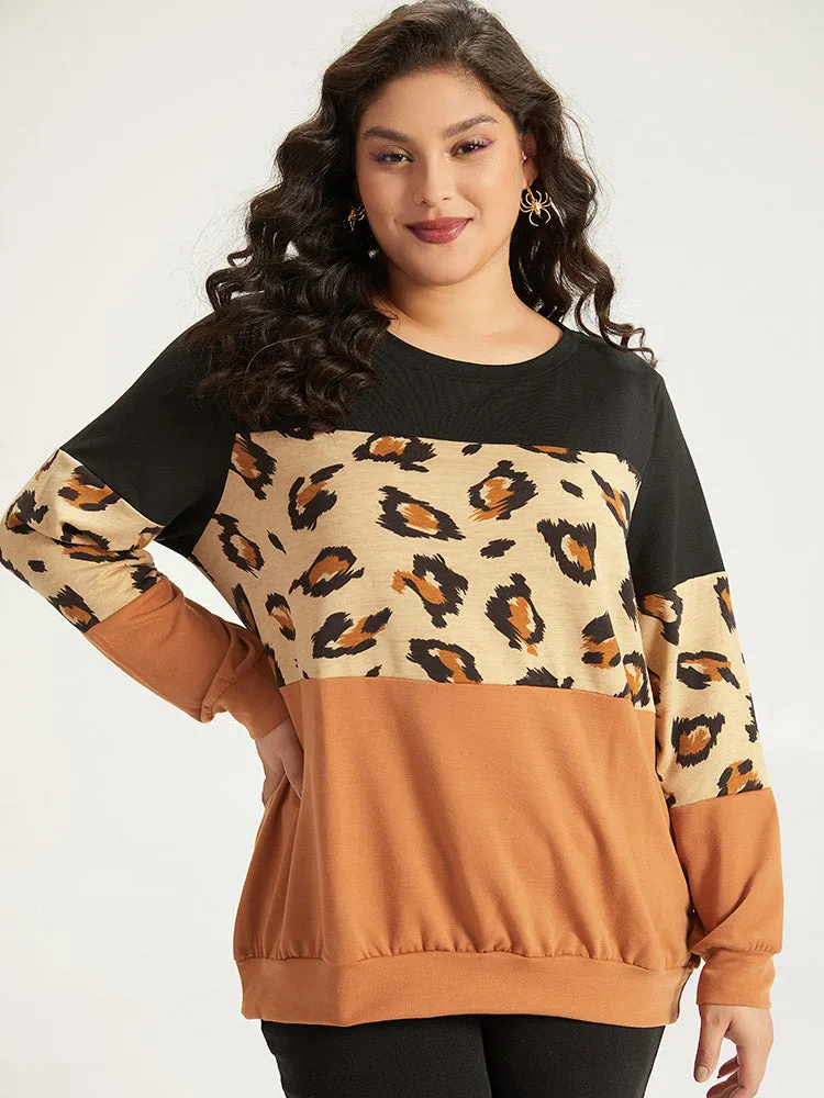 Halloween Leopard Patchwork Contrast Sweatshirt sold by Bloomchic product image thumbnail 5